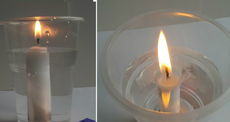 Почему тухнет свеча. Опыт со свечой и водой. Опыт с водой и свечкой. Свечи в стакане с водой. Свеча в пластиковом стакане.